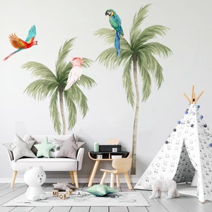 Tropical Coconut Trees with Parrots Wall Decal Removable Peel and Stick BR293 image 2