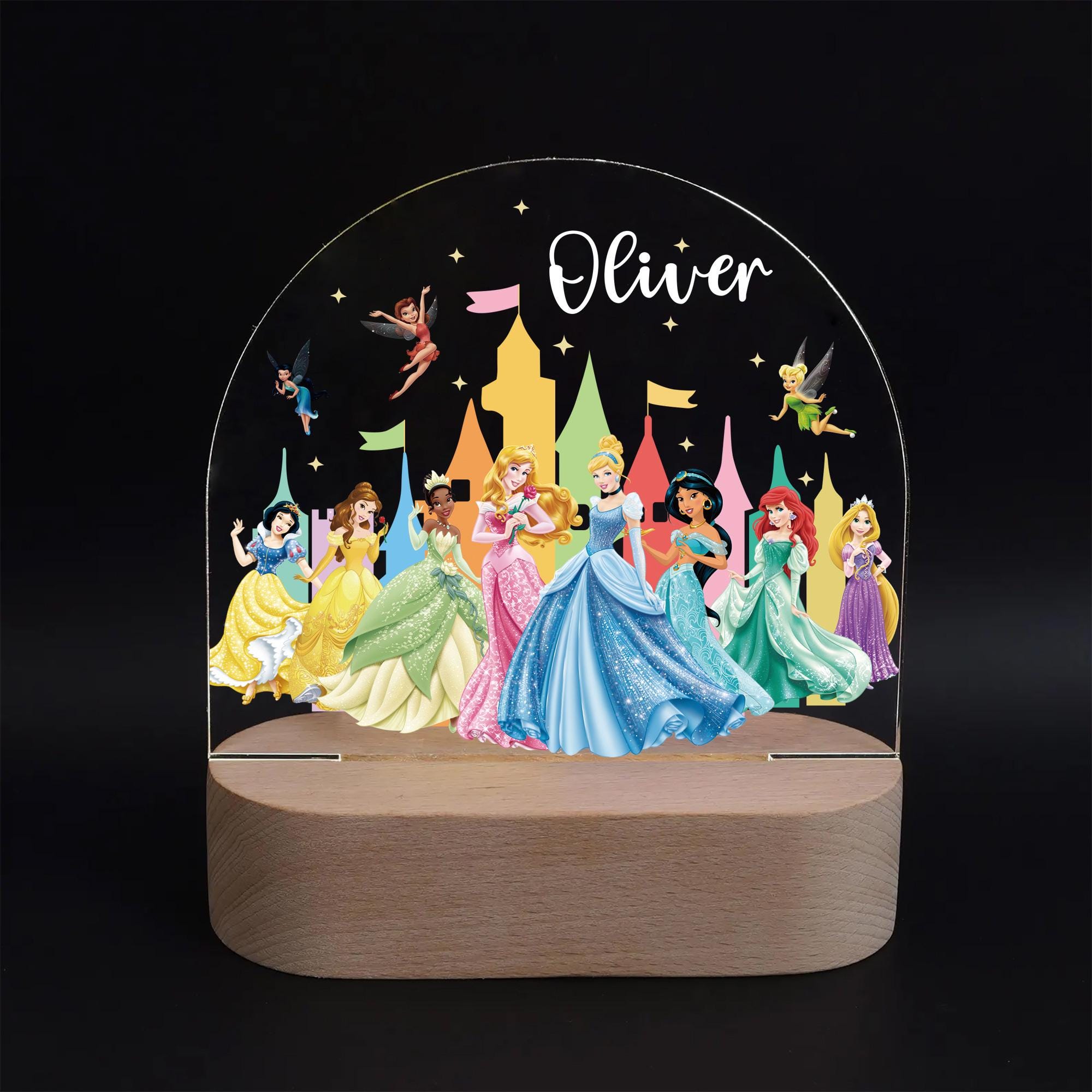 Custom Princess Night Light for Girls - Acrylic LED Night Lamp with Name - Fairy Tale Castle Nursery Decor
