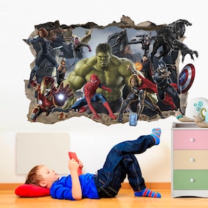 Hulk Leading Marvel Universe Superheroes Smashing Through Wall Decal - BR343