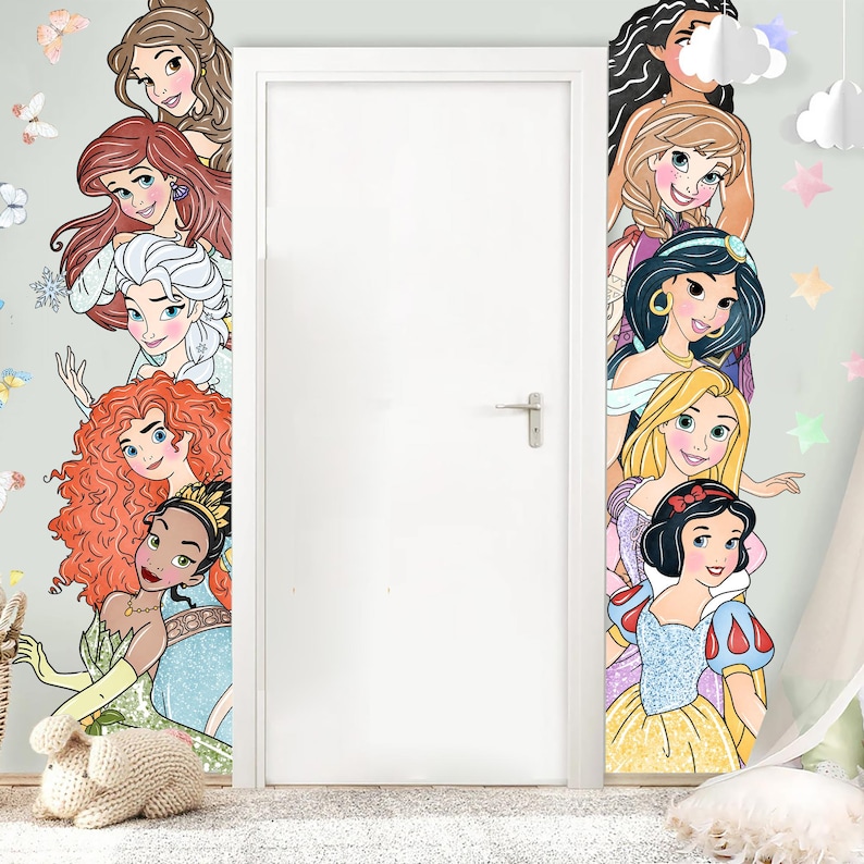Princess Wall Decal for Girls Room – Cartoon Door Height Sticker | Peel ...