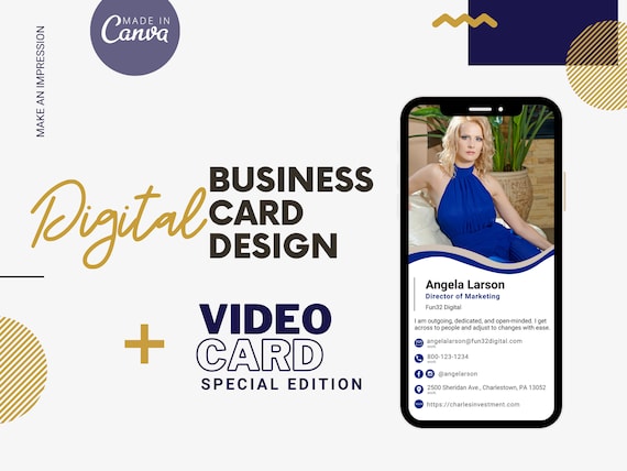 Digital Business card with image and video for Canva, Canva Templates