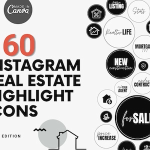 160 icone di evidenziazione di Instagram per il settore immobiliare per Canva / 160 evidenziazioni sui social media per agenti immobiliari / Marketing sui social media immobiliari