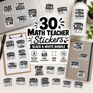 Math Teacher Stickers PNG Bundle, Black and White Math Stickers,Teacher Planner Stickers, Math Formula Clipart,Digital Download for Teachers
