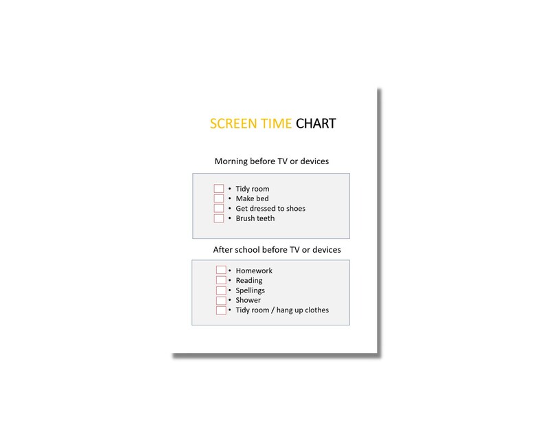 Screen Time Chore Chart Chore Chart Reward Chart Responsibility Chart
