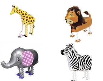 SAFARI ANIMALS Walking Balloons Party Pack of 4 - Giraffe, Lion, Zebra, Elephant