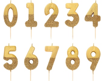 Gold Glitter Happy Birthday Number Candles Choose Age Mix & Match