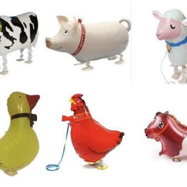 FARM ANIMALS Walking Balloons Party Pack of 6 - Cow, Pig, Sheep, Duck, Hen, Pony