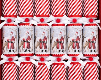 Retro Santa Red & White Striped Large 12" Christmas Crackers (6 Pack)