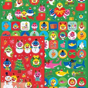 Mega Pack di adesivi BABY SHARK CHRISTMAS, un sacco di adesivi diversi formato A4