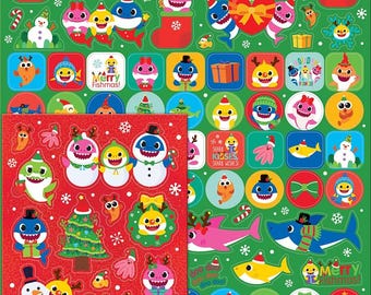 BABY SHARK CHRISTMAS Mega Pack of Stickers, Loads of Different Stickers A4 Size