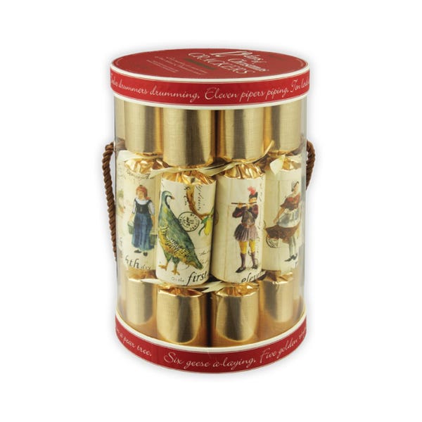 12 Days of Christmas Gold Christmas Crackers in Tub (12 Pack)