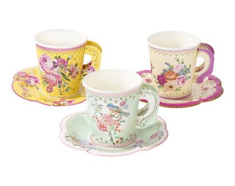 Truly Scrumptious Vintage Mix Paper Cup and Saucer Set Tea Parties