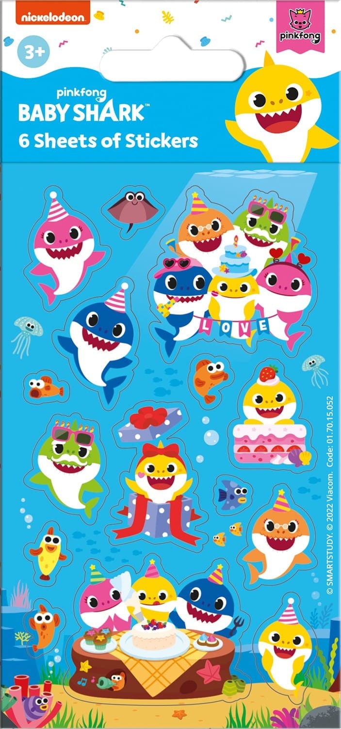 Pegatinas Baby Shark Para Fiestas - Pack De 6 Hojas - Relleno Para Bolsitas De Sorpresas (loot Bags)