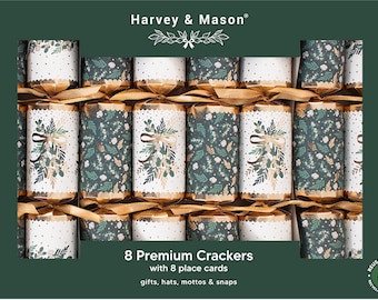 Premium Green Mistletoe Large 12.5" Christmas Crackers (8 Pack)