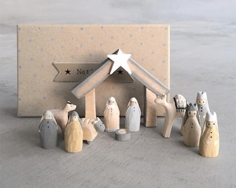 Wooden Natural Boxed Little Nativity Set, Nativity Scene Keepsake Christmas Birthday Gift