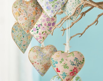 Hand Crafted Ditsy Floral Metal Hanging Heart Decoration - Choice of Styles (10cm)