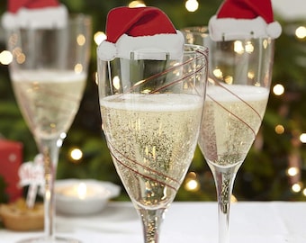CHRISTMAS Santa Hat Glass Decorations Place Card Settings (10 Pack)