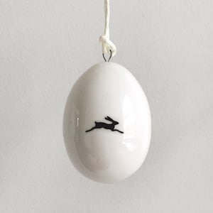 Porcelain Egg with Bunnies Hanging Ornament, Easter Birthday Gift, Keepsake