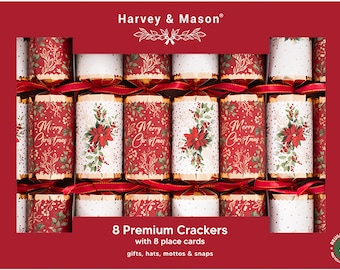 Premium Red Poinsettia Large 12.5" Christmas Crackers (8 Pack)