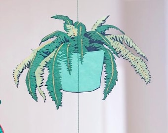 Houseplants Pot Plants Garden Vertical Wall Hanging Garland Hand Sewn and Printed (2 Metres)