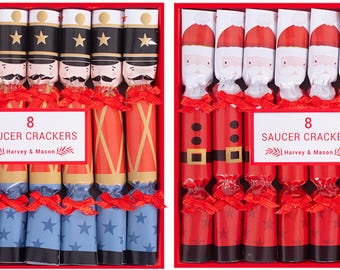Father Christmas or Nutcracker Mini 12cm Saucer Crackers in 2 Designs (8 Pack)