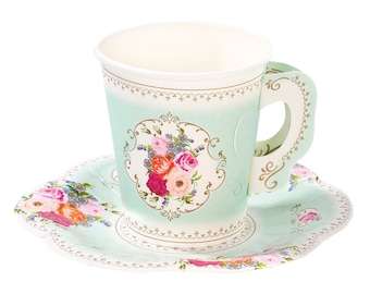 Truly Scrumptious Paper Cup and Saucer Set Tea Parties (12 Pack)