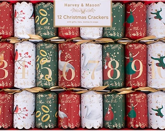 Jumbo Pack of 12 Days of Christmas Illustrated Mix 12" Crackers (12 Pack)