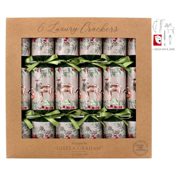 Gisela Graham Woodland Stag Luxus Weihnachtscracker (6er Pack)