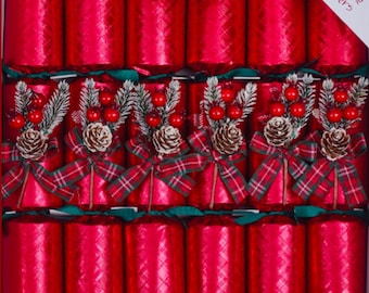 Glencoe Large Handmade Luxury Red Traditional Christmas Crackers (6 Pack)