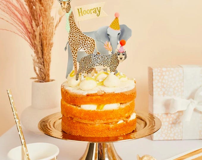 Party Animals Safari Birthday Cake Topper With Pom Poms, Zebra, Giraffe ...
