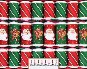 Santa's Jingle Bells Musical Hand Bells Luxury 12" Christmas Crackers (8 Pack)