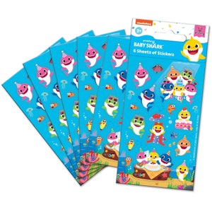 Baby Shark Party Stickers, Loot Bag Fillers (6 Sheets)