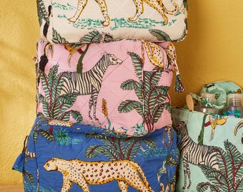 Fair Trade Quilted Cotton Jungle Print Toiletry Wash Bag- Choice of Styles