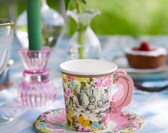 Tazas y platillos originales para la fiesta del té del Sombrerero Loco de Alicia en el País de las Maravillas (paquete de 12)