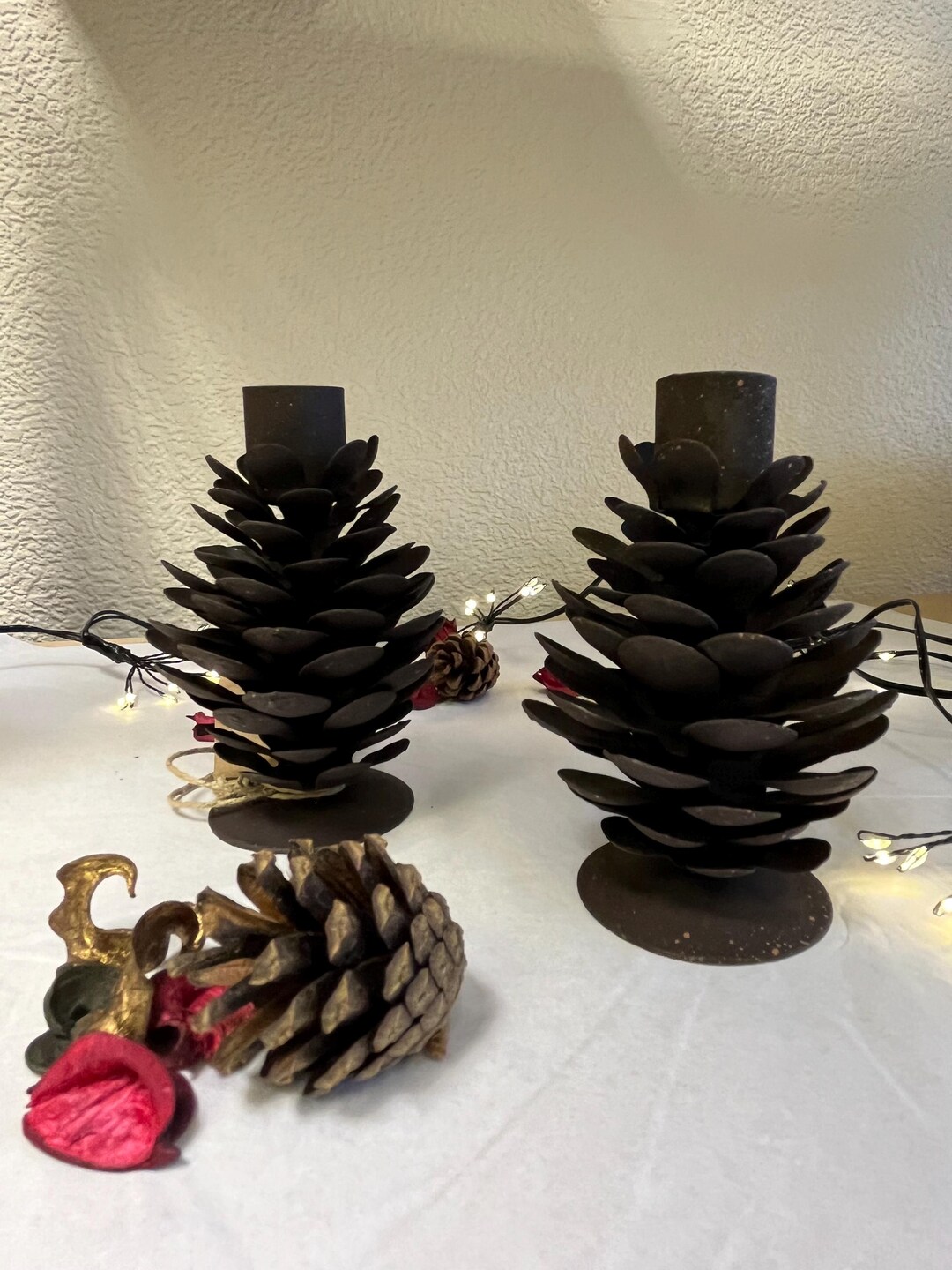 Pair of Pine Cone Rust Antique Effect Candleholders 11cm - Etsy