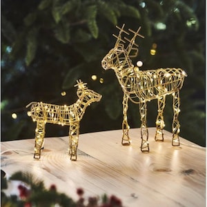 CHRISTMAS Table Top LED Light Up Battery Operated Wire Gold Reindeer Small