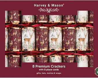 Premium Burgundy Deer Large 12.5" Christmas Crackers (8 Pack)