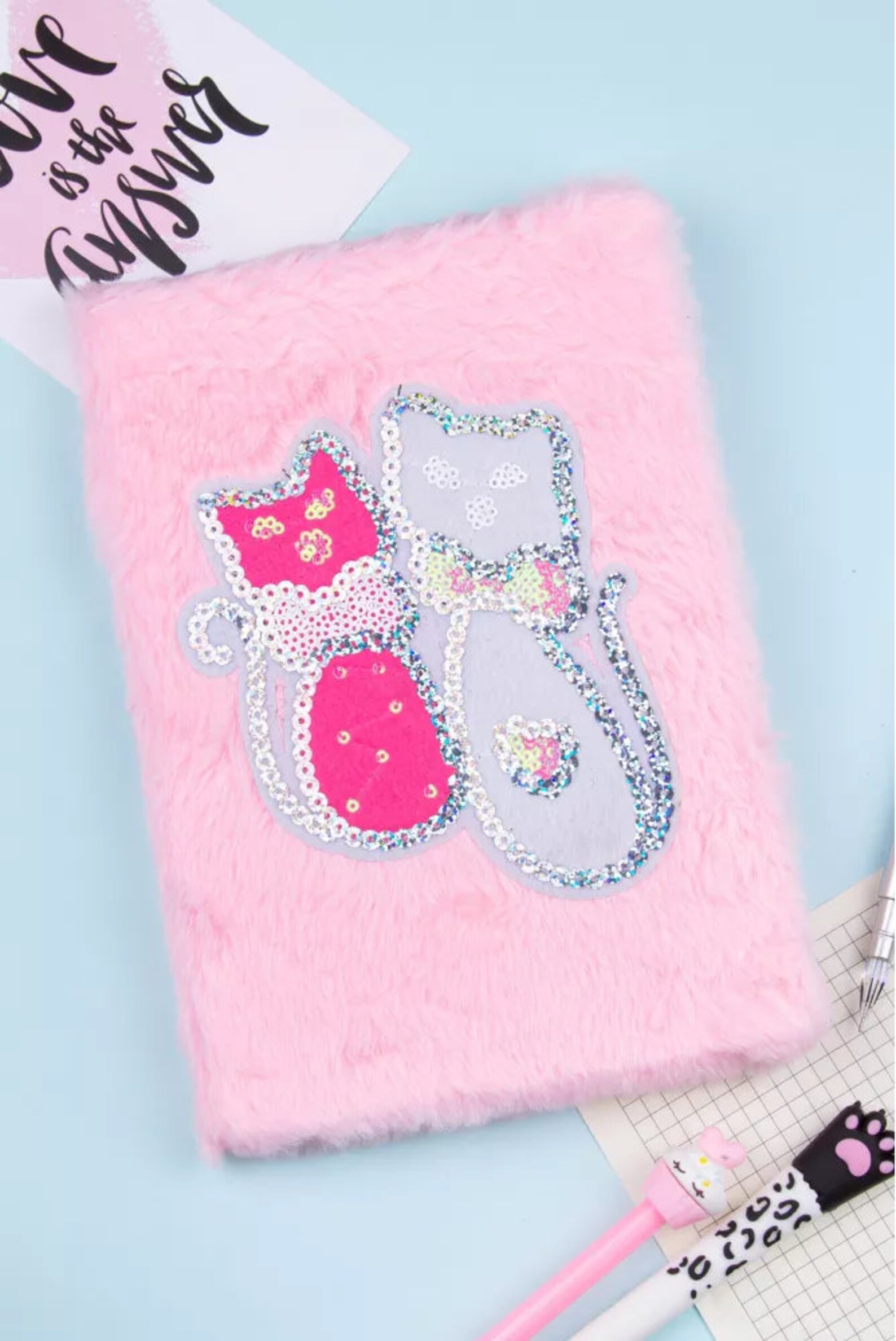 Fluffy Notebook Cats Soft Cover Book Square Grid Etsy