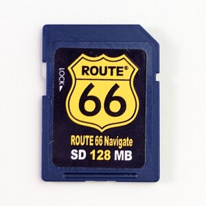 Tarjeta SD de navegación Vintage Route 66 de 128 MB con formato para GPS, dispositivos antiguos y cámaras digitales.