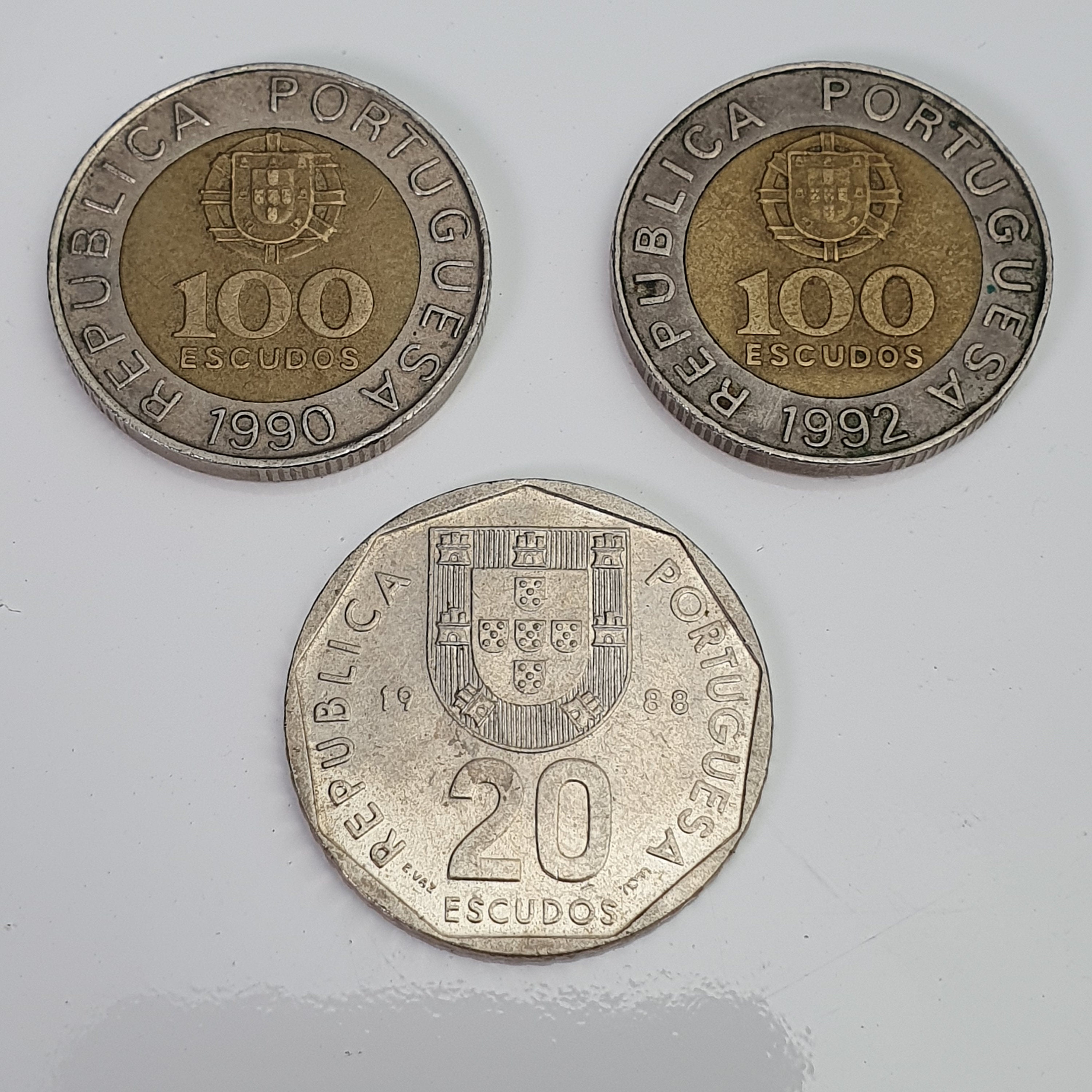 Collectible Set of 3 Portuguese coins 20 & 100 Escudos 1988 Etsy