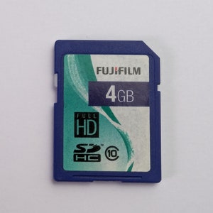 Tarjeta de memoria SDHC Fujifilm vintage de 4 GB, clase 10, Full HD, para cámaras digitales antiguas, color azul