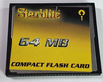 Tarjeta CompactFlash Starblitz coleccionable vintage MUY RARA de 64 MB para cámaras y dispositivos antiguos