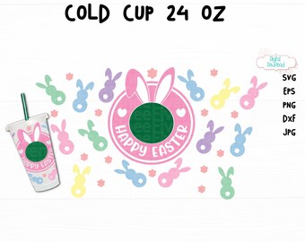 Copo de Páscoa Feliz svg, Copo de Coelhinho de Páscoa Feliz svg, Copo de Coelhinho de Páscoa Feliz svg, Copo de Coelho de Páscoa de envoltório completo, Venti Cold Cup 24 Oz svg, Anel de copo
