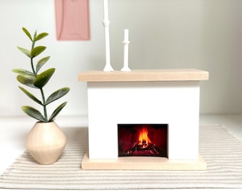 Caminetto per casa delle bambole in stile scandinavo, miniatura moderna realizzata a mano, mobili decorativi in scala 1:12