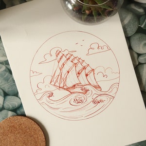 Pirate Ship Line Drawing Original Art - Etsy UK