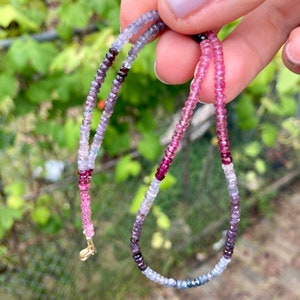 Teeny Tiny Violet Spinel and Magenta Tourmaline Gemstone Layering Necklace