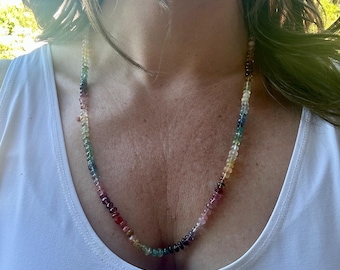 Lovely Memories: Long Rainbow Gemstone Necklace in 14K