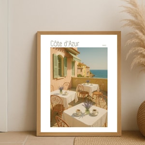 Côte d’Azur Wall Art Printable, French Riviera Seaside Poster, Mediterranean Travel Landscape Digital Download for Coastal Home Styling