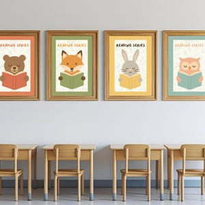 Animal Reading Art Print Set: Kids Classroom Decor (Digital Download