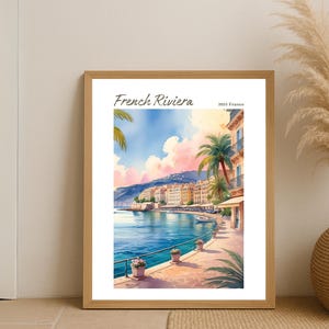 French Riviera Printable Wall Art Design, Cote d&#39;Azur Summer Gift, French Riviera Landscape Art Print, France Seaside Travel Poster